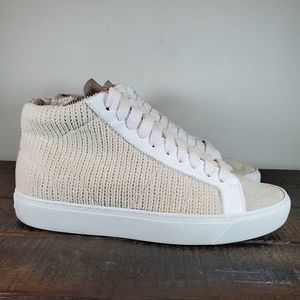 P448 Mid Top Womens Size 7.5-8 EU 38 Lace Up Side Zip Shoes Glitter Cream White